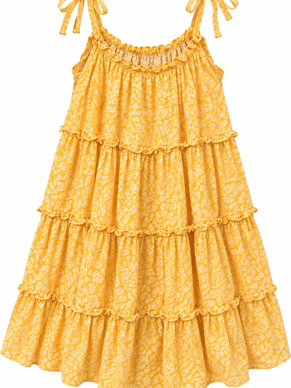 Womens Yellow Floral Tiered Dress - Brand